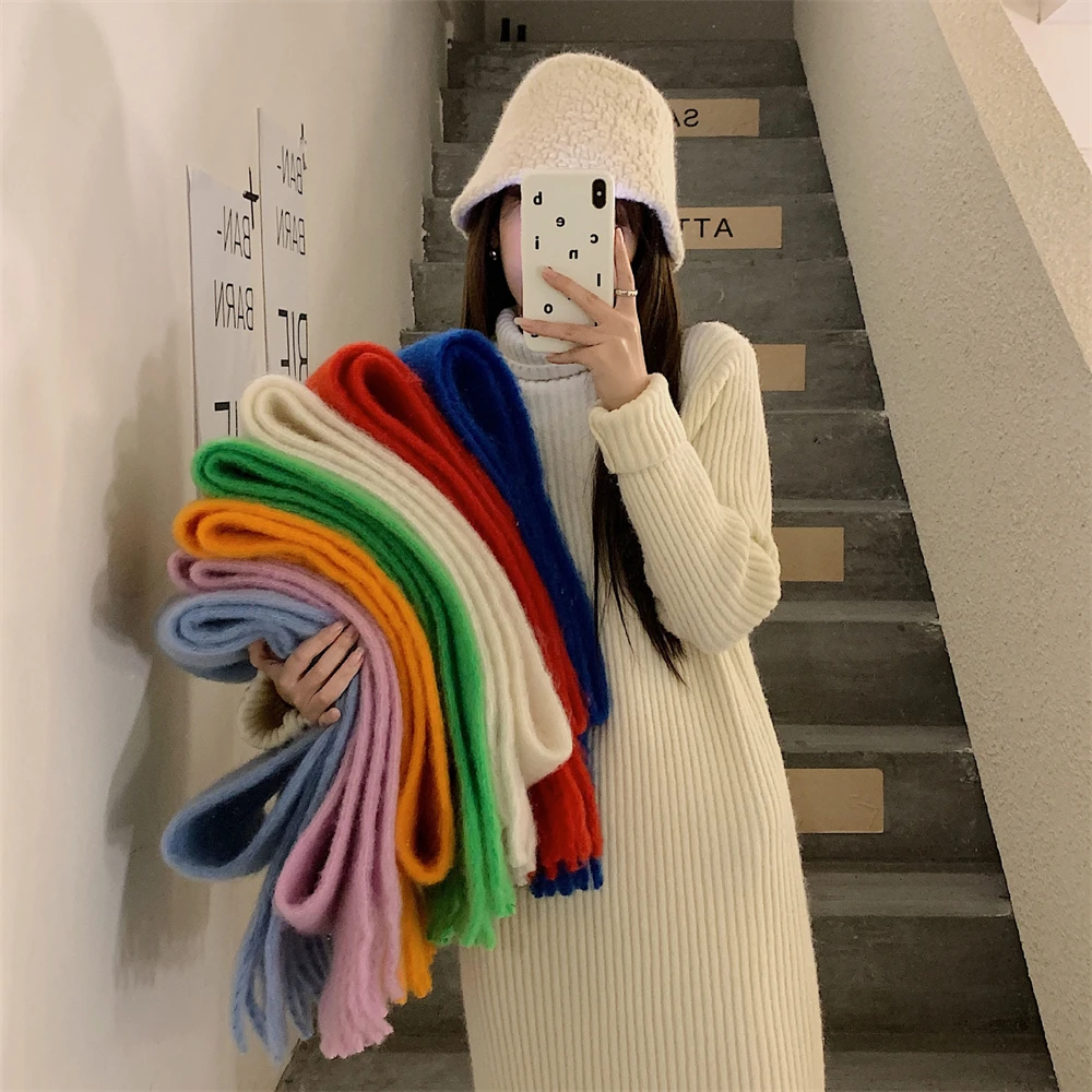

Japanese Korean Solid Scarf Luxury Cashmere Warm Shawl Wraps Winter Classic Tassels Fluffy Scarf Couple Hairy Bufanda Blanket