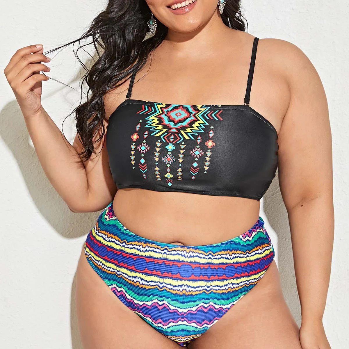 

Большие размеры, раздельные купальники с цветными полосками и принтом, раздельные купальники для женщин