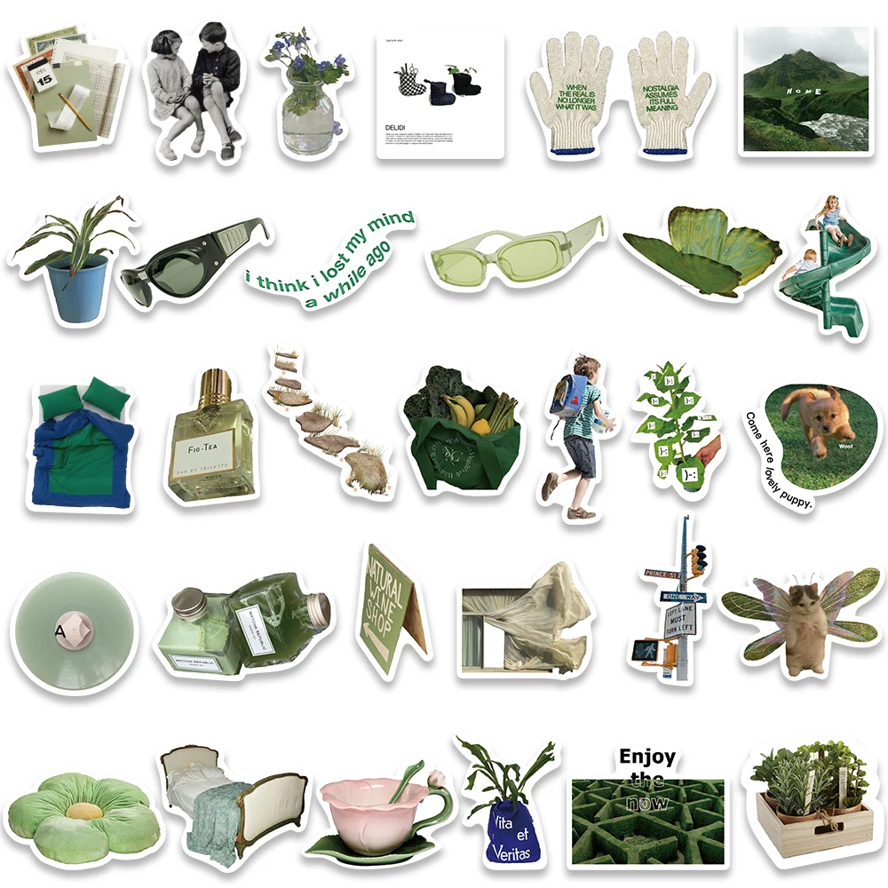 62pcs Ins Style Laptop Decals DIY Spring Green Aesthetic Stickers For Luggage Guitar Phone Diary Waterproof Graffiti Kids Toy