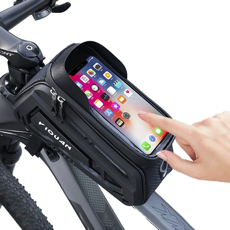Bicycle Front Frame Bag Bike 7.5 Inch Phone Holder Touchscreen Bike Frame Front Tube Bag Waterproof Ultralight MTB Accessories