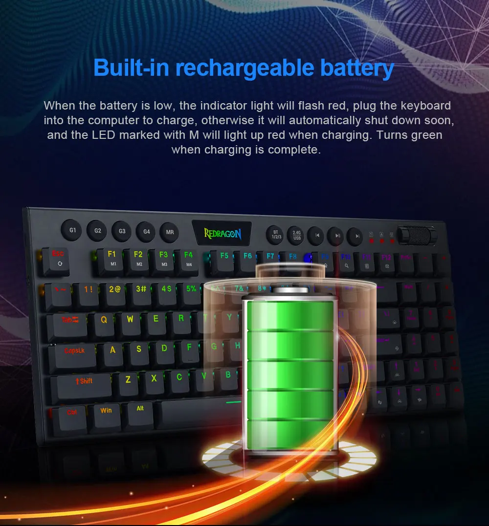 Redragon Yi K625P KB RGB USB Mini Slim Ultra-Thin Designed Wired Mechanical Gaming Keyboard Red Switch 94 Keys