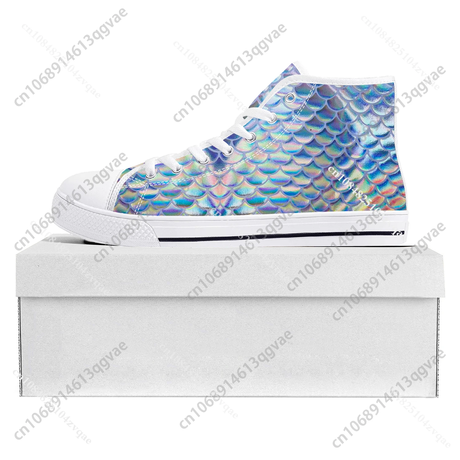 Fish Scales Colorful High Top High Quality Sneakers Mens Womens Teenager Canvas Sneaker Casual Couple Shoes Custom Made Shoe