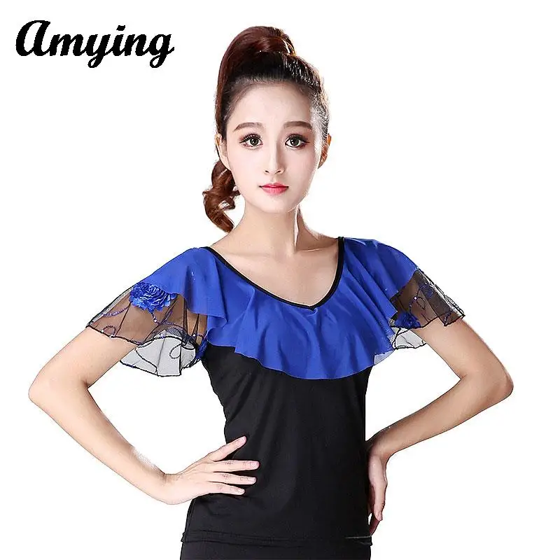 Ladies Tops Modern Dance Short Sleeve Tops Women Square Performance Practice Training Costume Horn Sleeve Top Plus Size