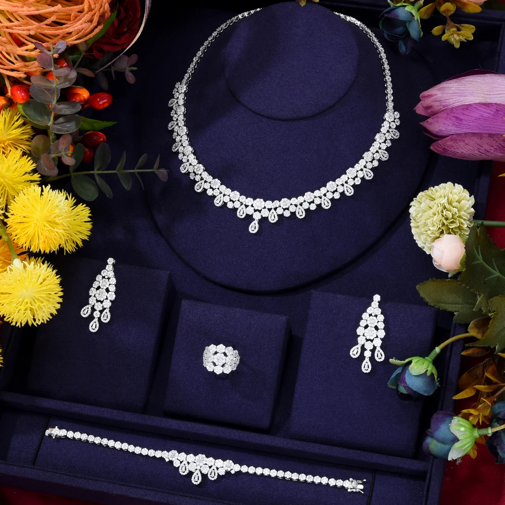

Siscathy Luxury Zircon Necklace Gorgeous Wedding Jewelry Set For Women Female Banquet Party Dinner Dress Earrings Accessories