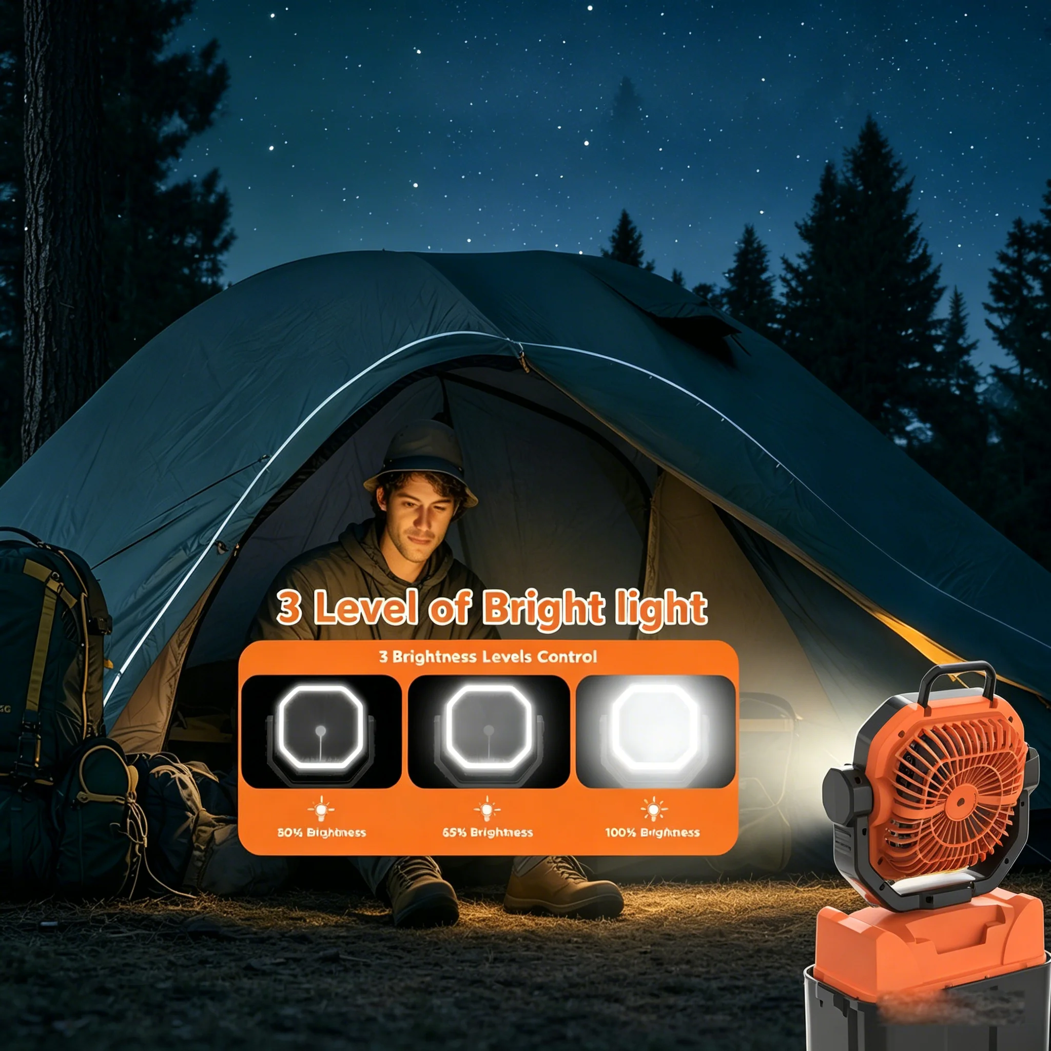 Ventilateur de camping portable 30000 mAh avec pulvérisation d'eau à 4 buses, autonomie complète de 6 heures – Ventilateur de camping électrique extérieur avec réservoir d'eau de 6 L 6