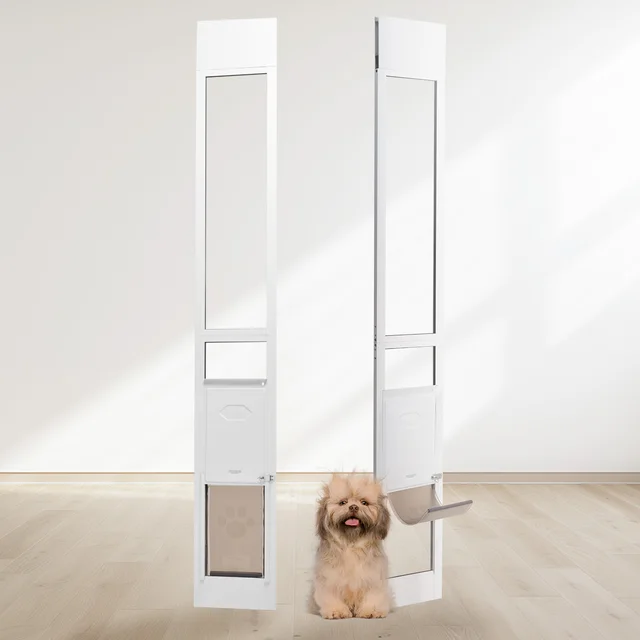 SucceBuy Dog Door Sliding Glass Door Adjustable Height Doggy Door Sliding Doors Aluminum Frame Tempered Glass Pet Door 1