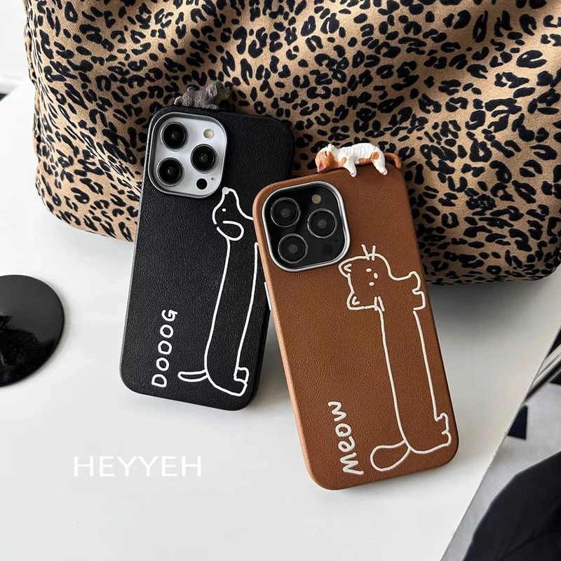 Cute Cat & Dog Toy Leather-Style Soft Phone Case