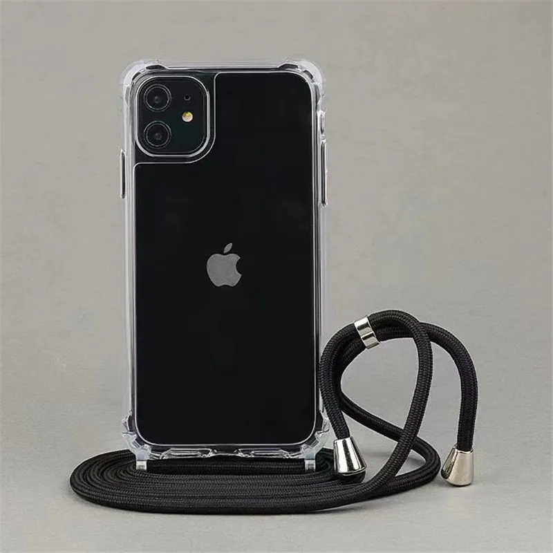 Crossbody Necklace Cord Lanyard Transparent Hard Case for iPhone 16 15 14 13 12 11 Pro Max XS XR X 8 7 Plus 15 Clear Soft Cover phone case iphone case phone protector cover