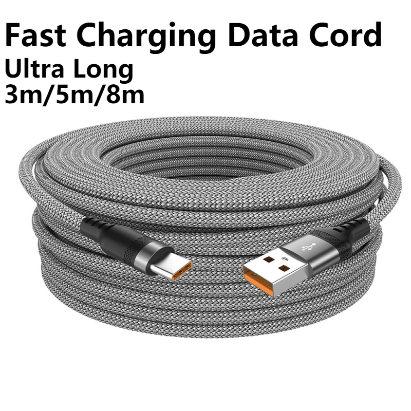 5A USB Type C Cable Ultra Long Mobile Phone Fast Charging Data Cord 3m/5m/8m For Samsung S22 Xiaomi 12 Pro Poco F3 X4 GT Oneplus