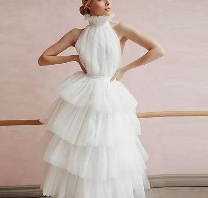 

Women‘s Tiered Tulle Prom Dresses Halter Homecoming Dress Evening Party Gowns