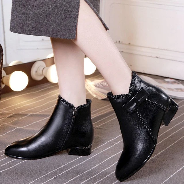 Fashion Short Boots Women Buckle Decoration Shoes Thick Heel Pointed Winter Warm Ankle Boot Casual Elegant Suede Boot 1