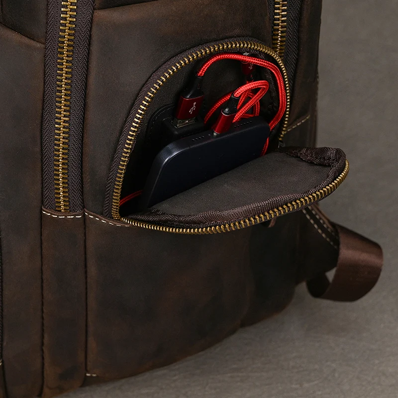 Soft Genuine Leather Backpack Fit For 15.6 inch Laptop Daypack Multifunction USB charging Fashion Male Mochila Travel BacKpack 5