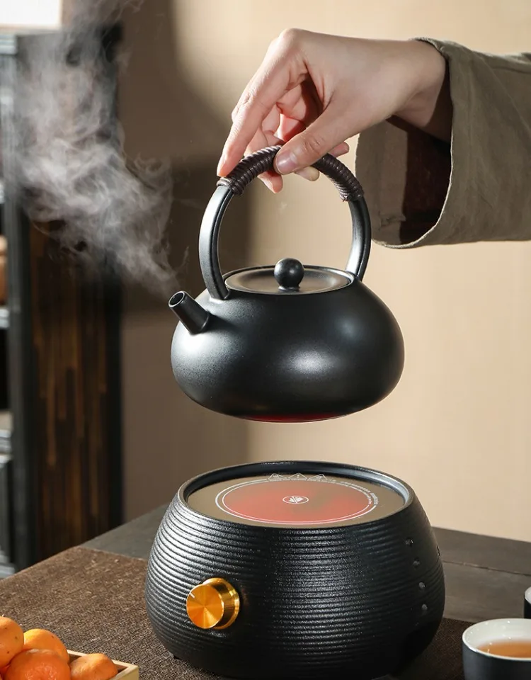 Black Ceramic Loop Handle Tea Water Kettle & 220V Electric Stove for Gongfu  Tea Kettle & Stove Set