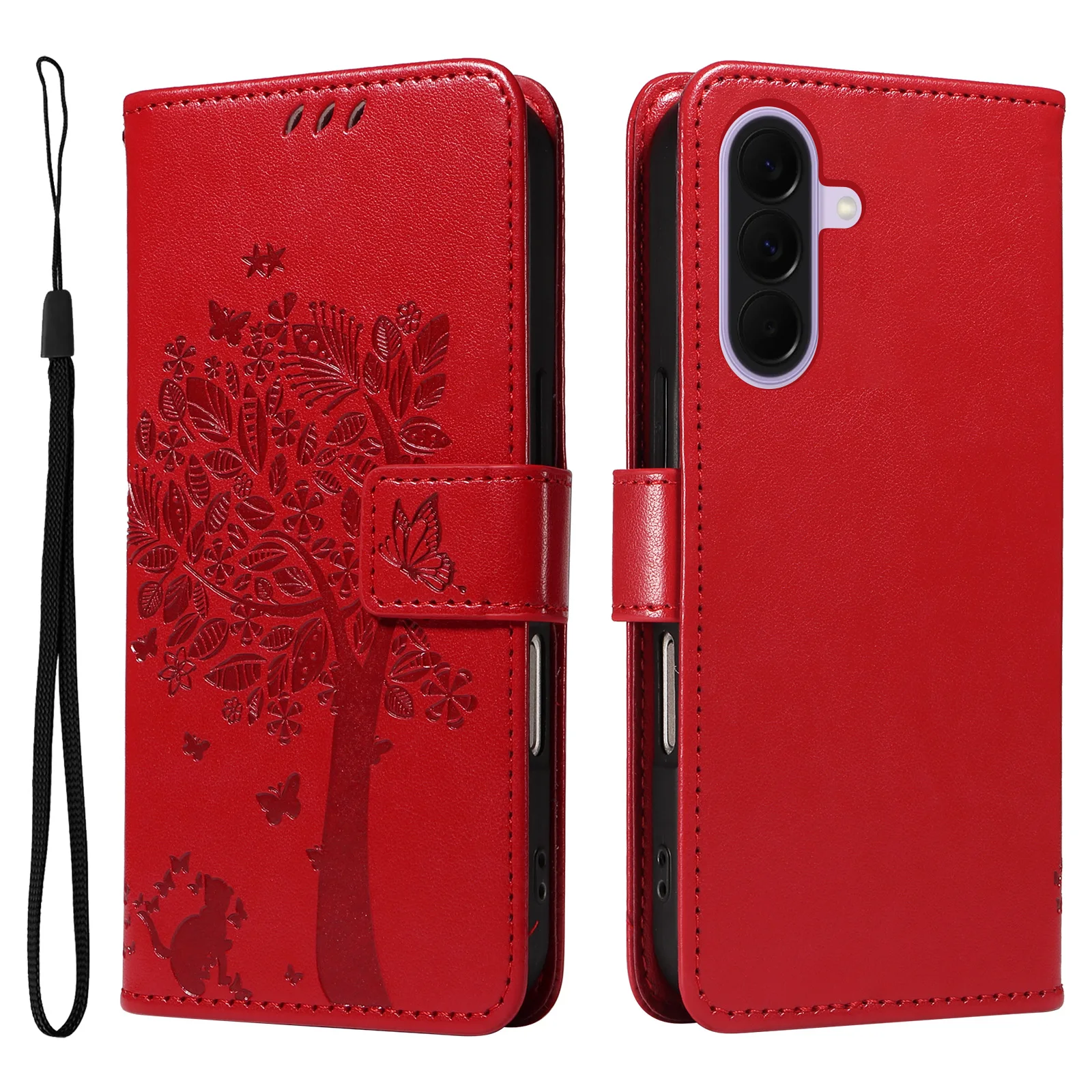 Cat Tree Embossed Design Leather Wallet Flip Case