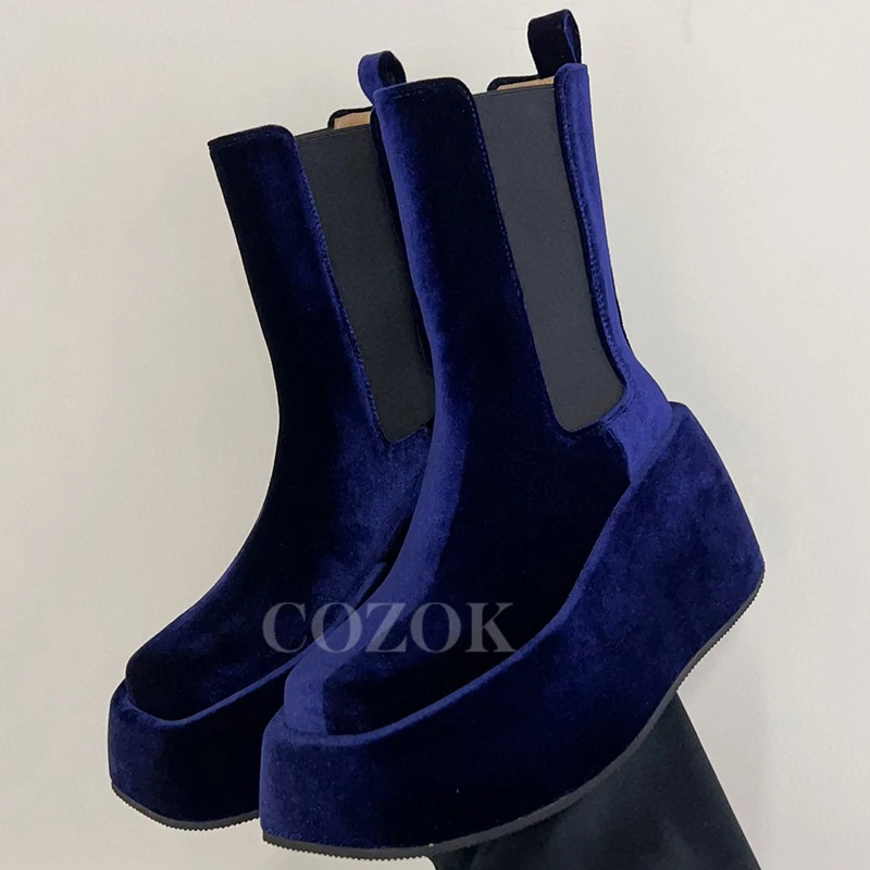 

2023 Wedges Short Boots Autumn New High-Quality Muffine Type Thick Bottom Female Boots Velvet Material Platform Ladies Shoes