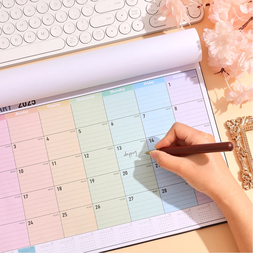 Wall Calendar 12 sheets 2025 Colorful Monthly Wall Calendar Rainbow Weekly Planner Daily Study Check-in Message Hanging Calendar School