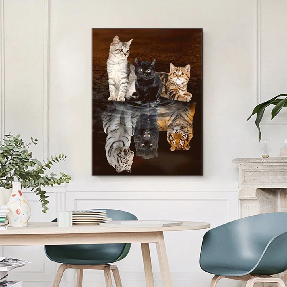 Volle quadratische/runde Reflexion Tier Diamant Malerei Katze Elefant Hund Wand Kreuzstich Stickerei Mosaik Raumdekoration Geschenk – Detail 1