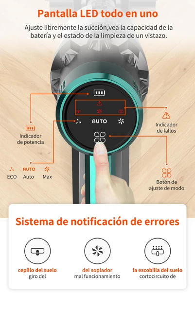 Ultenic Aspiradora inalámbrica, aspiradora de alta succión de 25 Kpa con  pantalla LED, batería recargable, hasta 50 minutos de funcionamiento, se