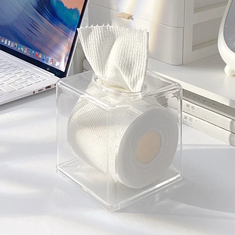 

Acrylic Tissue Box with Draw Hole Transparent Square Face Towel Storage Box for Desktop and Bathroom Toilet Roll Paper Organize