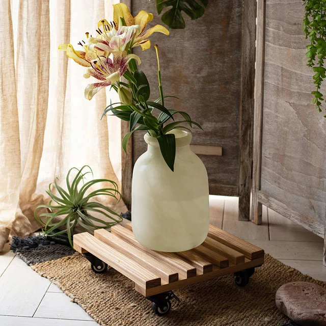Szilárd Fa Kerekekkel Mobil Tálca Tartály Virágcserapár Tároló Állvány Univerzális Kerék Alap Zamatos Virágállvány Mozgó - Image 5