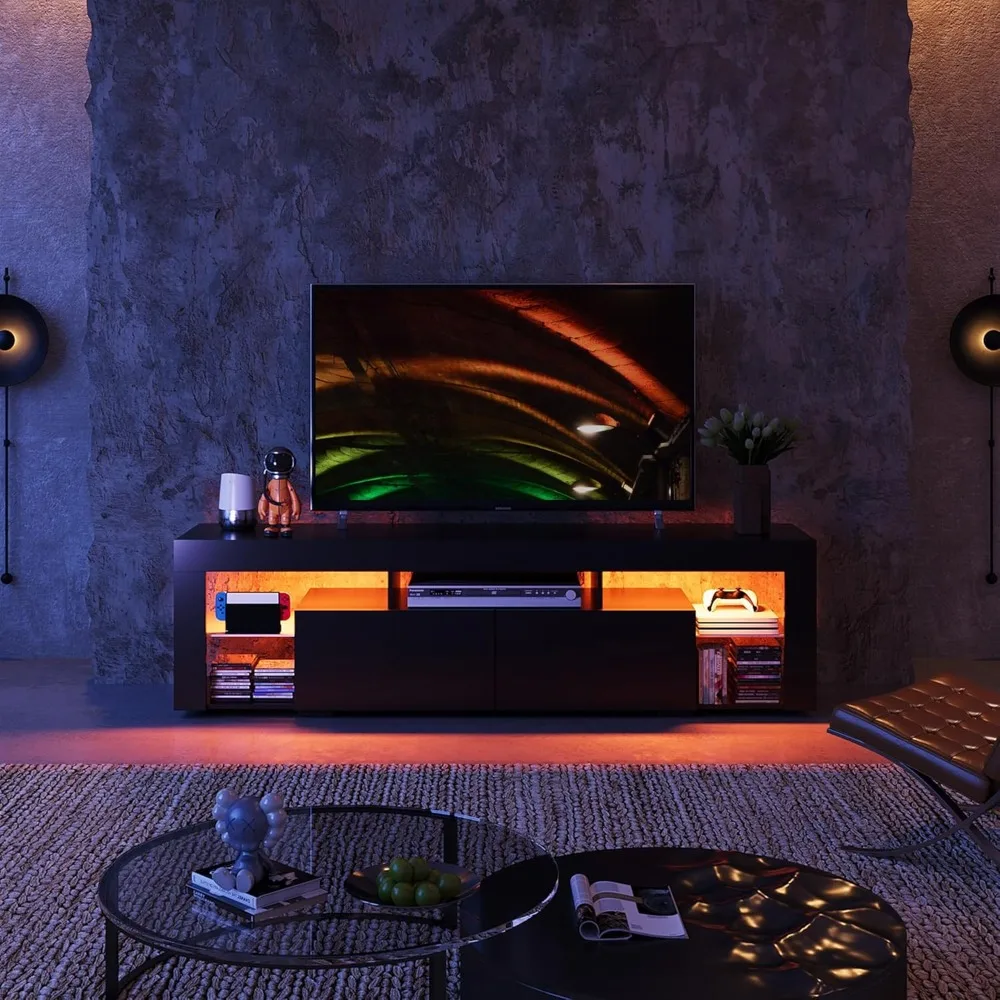 LED Entertainment Center for TV, Modern TV Console with 2 Drawers, TV Stands for Living Room 2