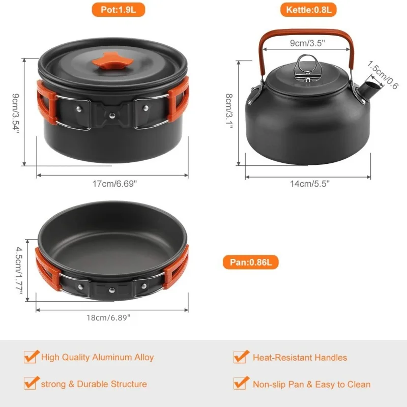 Outdoor cooking utensils, camping cookware, water heaters, tea pots, frying pans, portable outdoor stoves, camping tableware 2