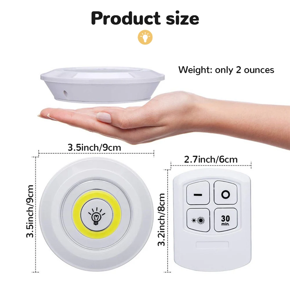 3W COB Under Cabinet Light LED Wireless Remote Control Dimmable Nightlight Wardrobe Lamp Lighting for Bathroom Closet Wardrobe