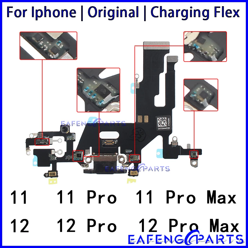 

Original USB Charging Charger Port Cable for IPhone 11 12 Pro Max Dock Charger Connector with Microphone Flex Replacement Parts