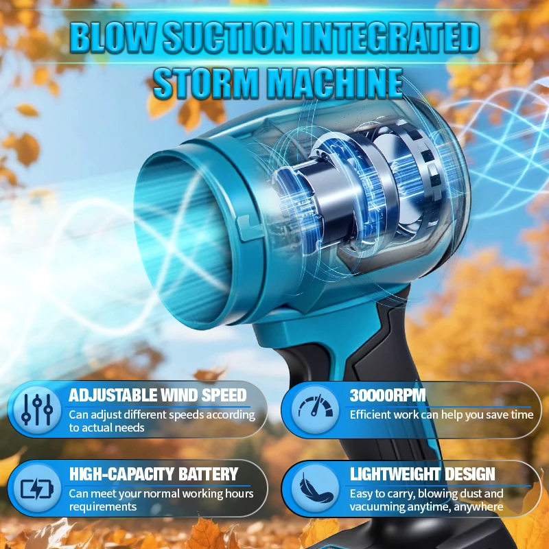브러시리스 전기 터보 블로워 제트 팬 무선 150M/S 30000RPM 휴대용 낙엽 먼지 제거 도구 (마키타 18V 배터리 호환)