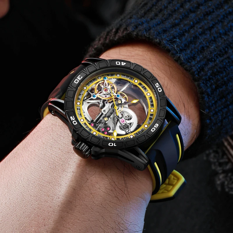 Skeleton Men's es Luxury Tourbillon Automatic Mechanincal Male Wrist Waterproof Rubber Strap Luminous_voghion.com