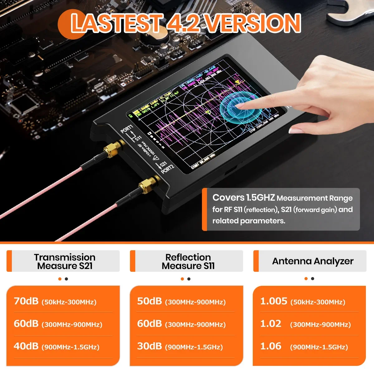 2022 New Updated NanoVNA-H4 4inch Vector Network Analyzer 10k-1.5GHz HF VHF UHF