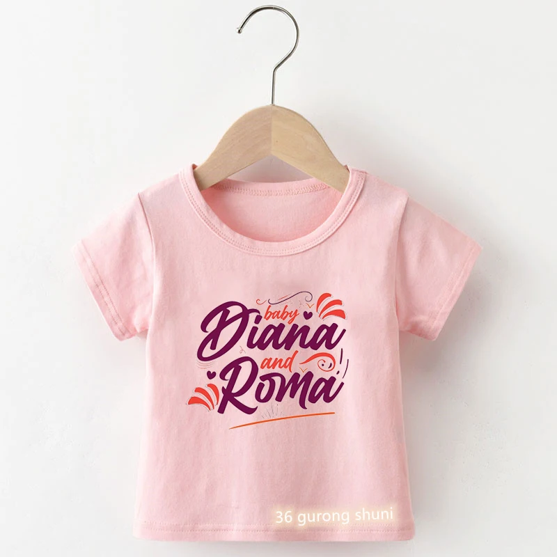 Kawaii kids t-shirts funny Diana cartoon print girls clothes summer Harajuku girls t shirts pink short sleeve tops wholesale children's tees