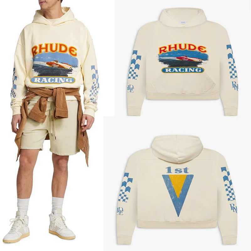 

Rhude Hoodie Pattern Letter Print High Street 1:1 High Quality Oversized Couple Hoodie