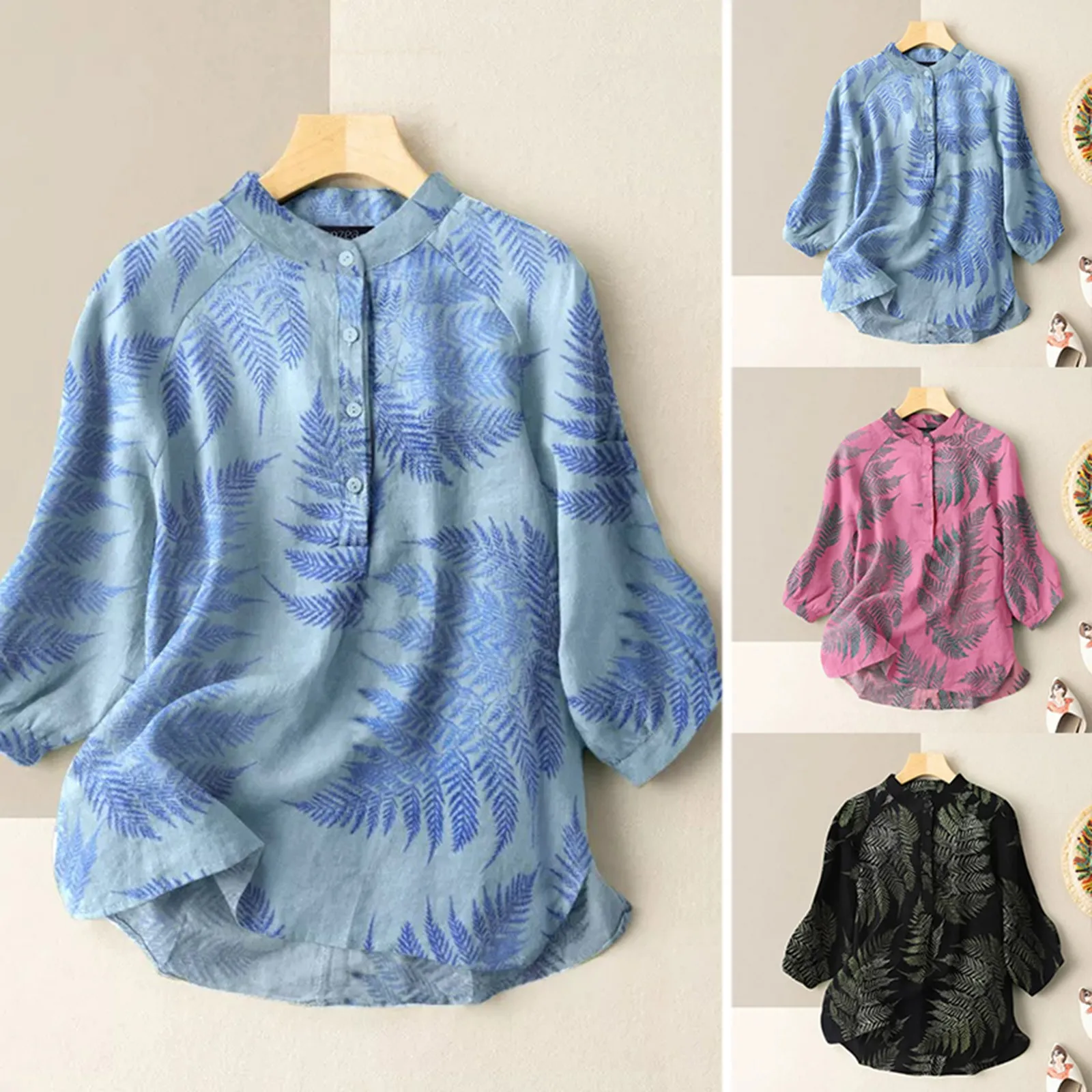 Chemisier boutonné vintage en coton et lin – Haut ample pour le printemps
