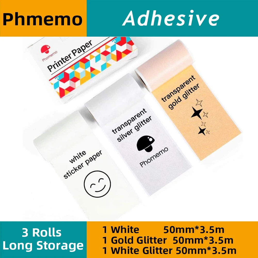 Phomemo 자체 접착 사진 감열지, M02, M02S, M02Pro 프린터용, 6 롤/로트