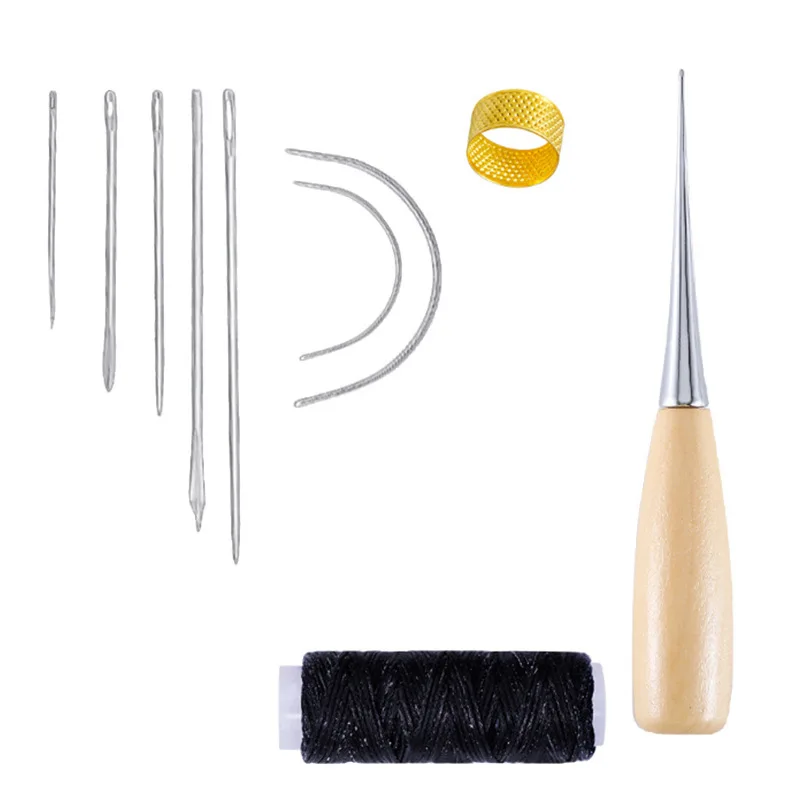 9Pcs Leather Sewing Repair Kit Hand Tool with Awl Wax Thread Needles Point  Tracing Wheel Cork Tiles for Leather Belt Shoe Sewing - AliExpress