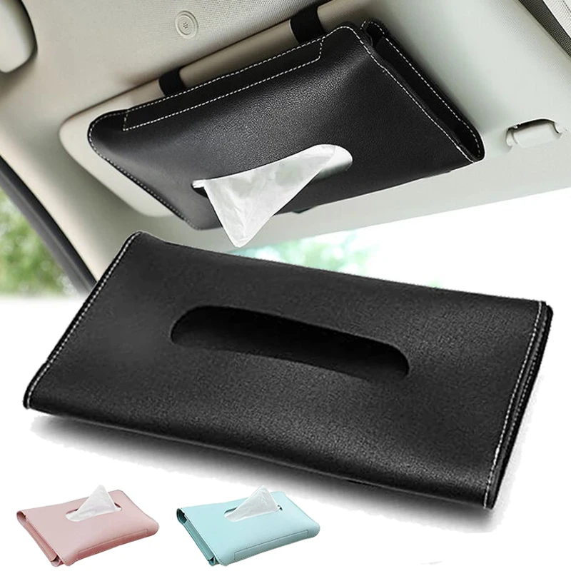 PU Leather Car Sun Visor Hanging Tissue Box Holder 23*13*2.5cm Car