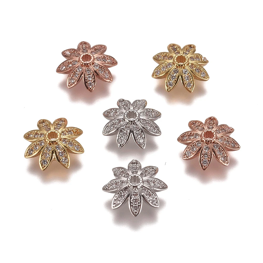 

20pcs Flower Brass Bead Caps with Cubic Zirconia Tessal Caps Loose Spacer End Cap for Jewelry Making DIY Bracelet Necklace