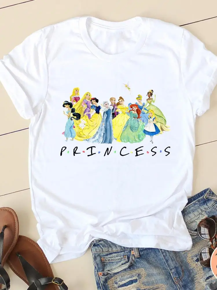 Disney Cartoon Tee Shirt Mickey Mouse Women Short Sleeve Print Princess
