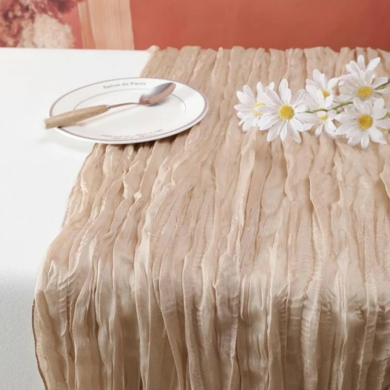 Wedding Pink Gauze Table Runner Semi-Sheer Vintage Cheesecloth Table Setting Dining Party Christmas Banquets Arches Cake Decor