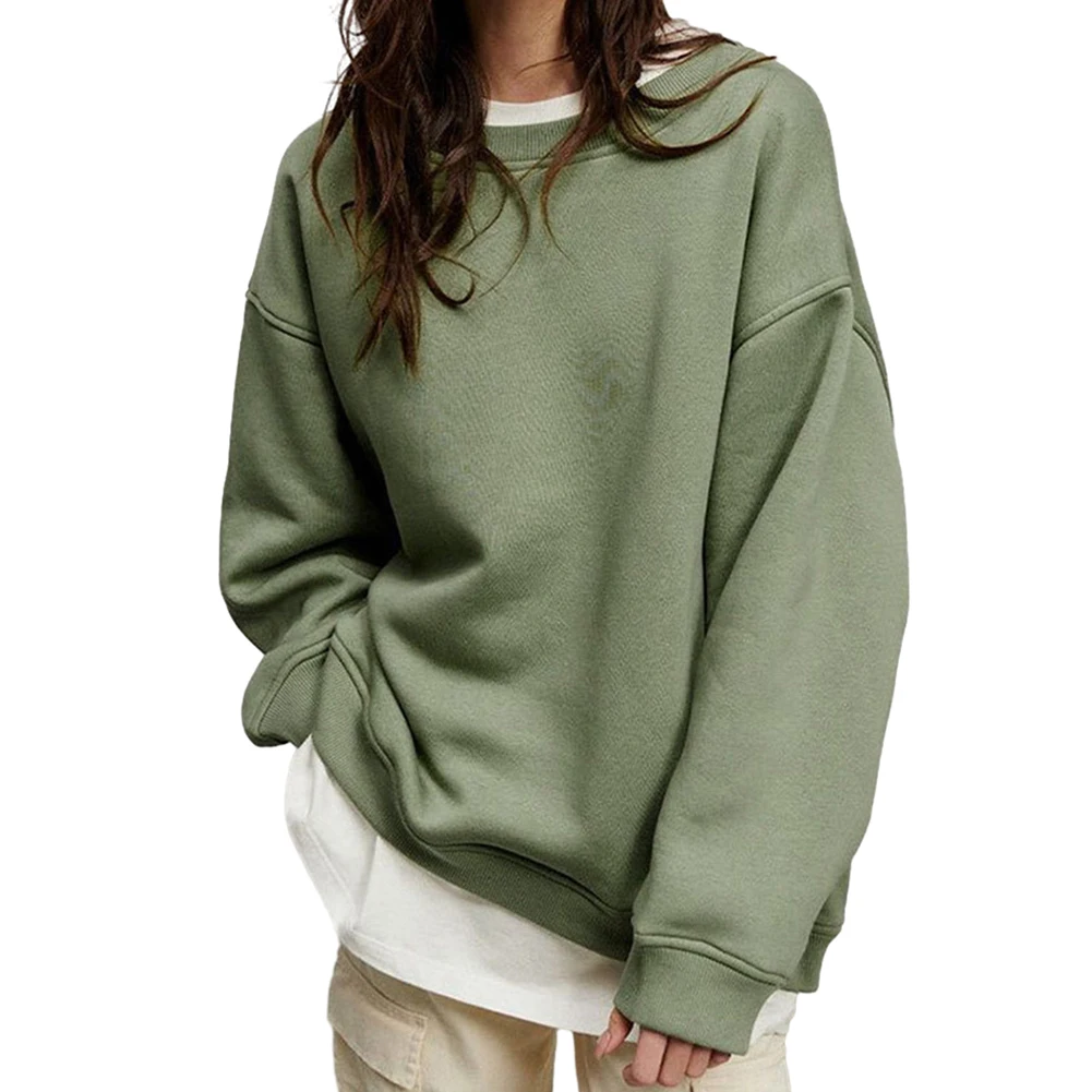 

Fashion Baggy Oversized Hoodie Women Sweatshirts Long Style Solid Color O Neck Long Sleeve Loose Pullover Hoodies Clothing