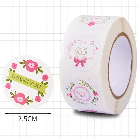 

500pcs Round Flower Labels Thank You Stickers Candy Bag Flower Gift Cake Box Sealing Wedding Party Office Decor DIY Stickers