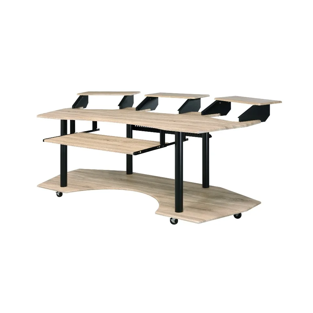 83"Natural Oak Finish Music Recording Studio Desk, with This Impressive 83" Music Studio Desk 3