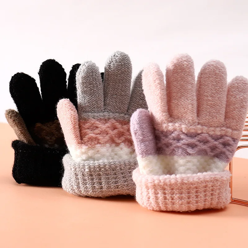 Winter Kindergarten Children Striped Split Finger Gloves Thick Warm Kids Knitted Glove 3-6year Boy Girl Baby Hand Warmer Mittens winter gloves,baby mittens