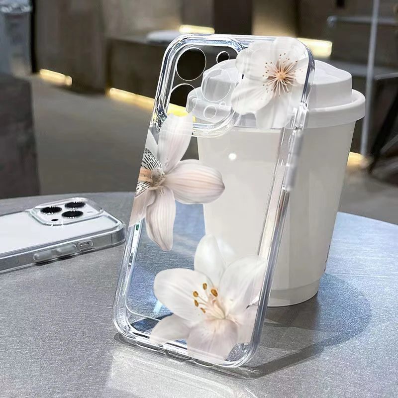 Transparent Peach Blossom Pearl TPU Phone Case Cover
