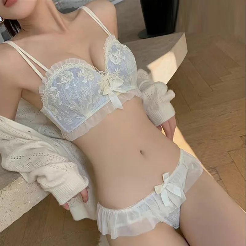 Black Push Up Mesh Bras and Panty Sets for Women Wire Free Seamless Bralette Lace Sexy Lingerie Set Underwear Bielizna Damska
