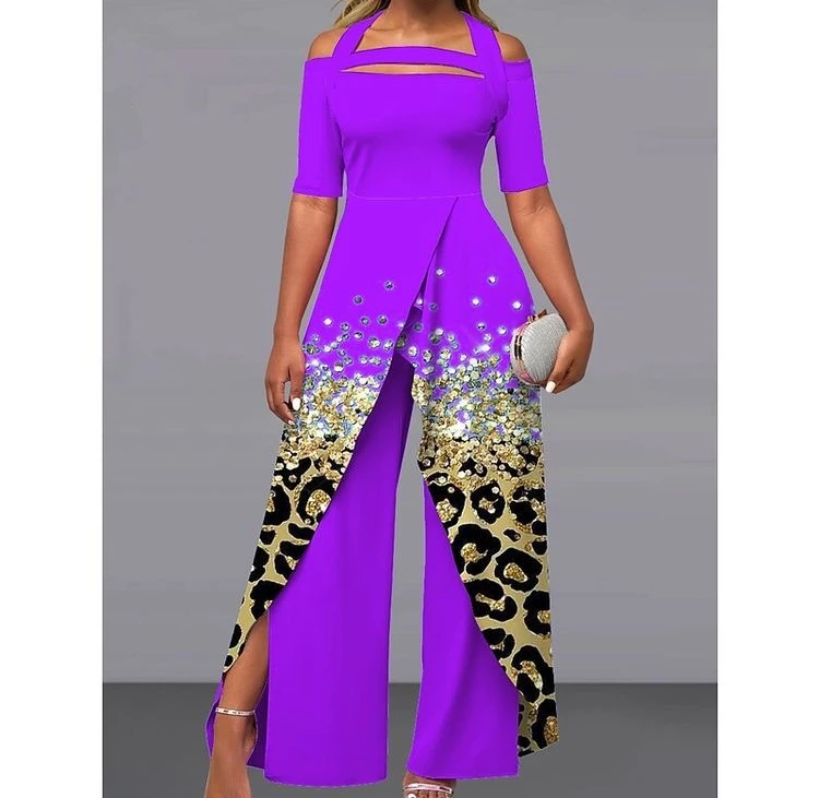 Jumpsuit Women Elegance 2023 Summer New Temperament Commuter Loose Fit Off Shoulder Contrast Print Y2k Conjoined Body Trousers