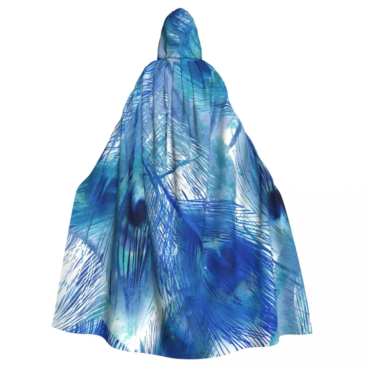 

Плащ унисекс с синими перьями для взрослых с капюшоном длинный костюм ведьмы для косплея