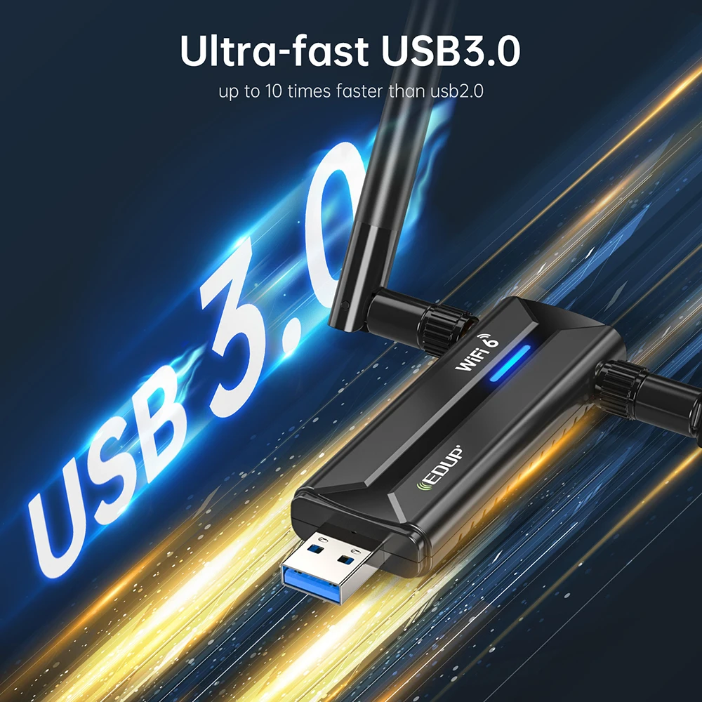 Edup-placa de Rede sem Fio com Antena de Alto Ganho Adaptador Wifi 6e Driver Livre Dongle Usb 3.0 Tri Band 2.4g 5g 6ghz Ax5400 - Imagem 3