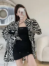 

Vintage Tide Zebra Pattern Loose Suit Jacket Women Fashion Chic All-Match Long Sleeve High Streetwear Female Spring Outerwear In